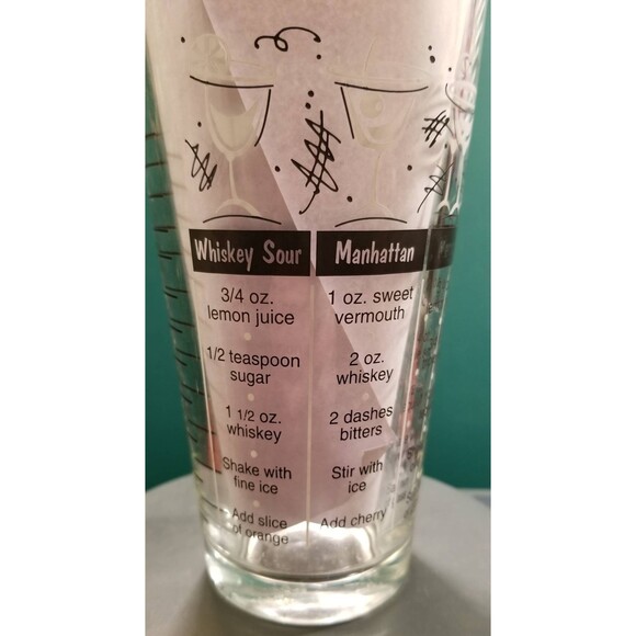 Classic Drink Recipe Cocktail Mixing Glass Vintage Retro Barware 18oz - Picture 6 of 9